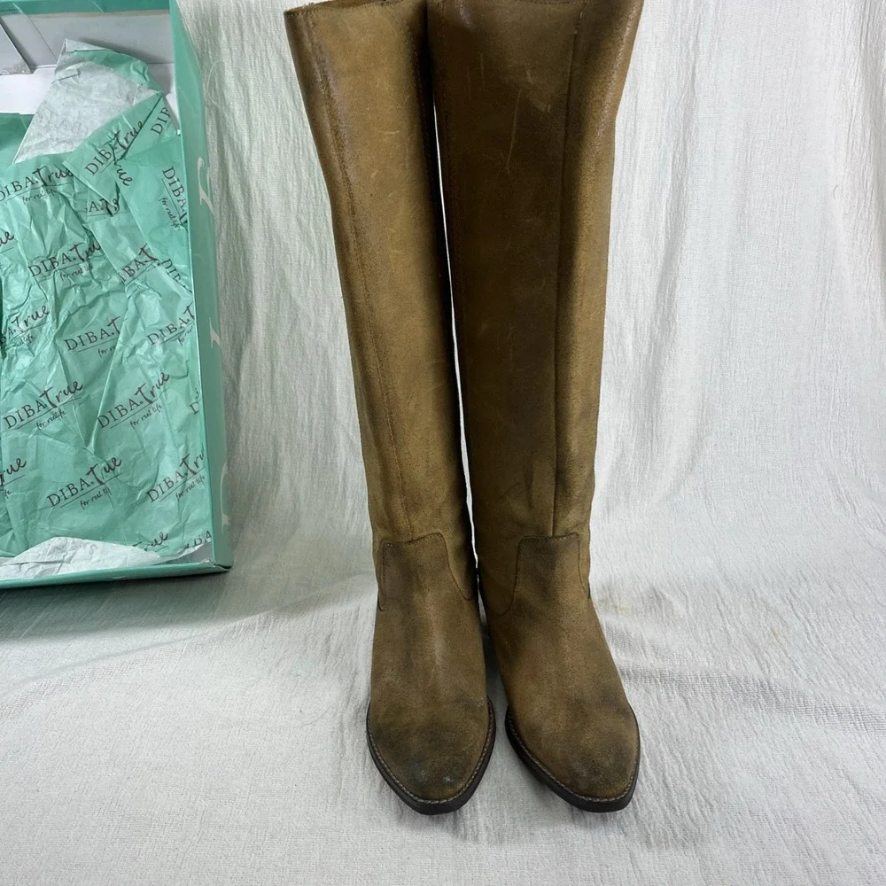 Diba True Womens Brown Suede Slip On Knee High Boots 6.5 Western Country Distres